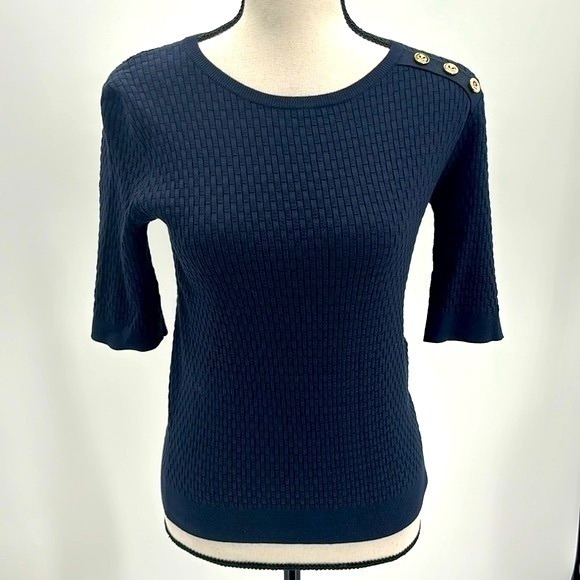 UEC Escada navy blue textured 1/2 sleeve knit sweater size small - Picture 1 of 9